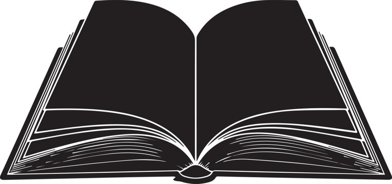Open book silhouette vector illustration showing many pages for reading and study concepts