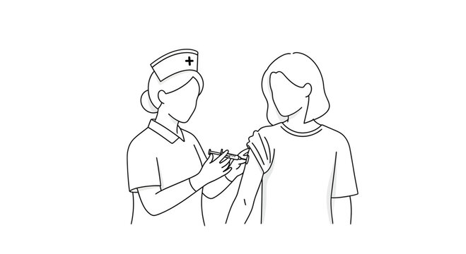 Nurse giving injection to patient.