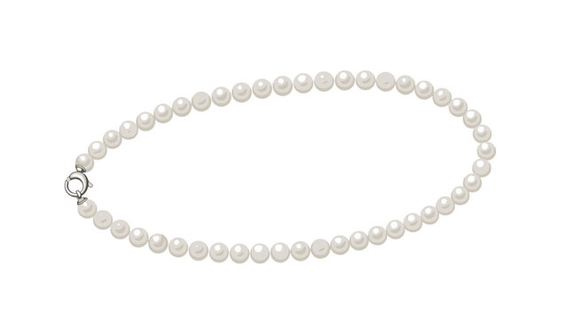 Elegant single strand pearl necklace with a silver clasp shown in a circular arrangement on a plain white background.