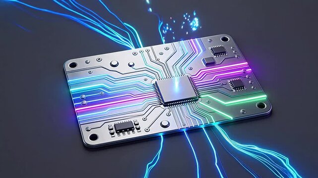 Circuit board with glowing lines