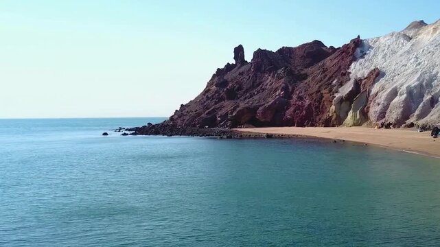 Stunning view of Hormuz Island Red Beach Iran, Crimson Cliffs and Turquoise Waters of the Persian Gulf. valley of the statues, Oil transportation  point to the world. strategic location for Iran 