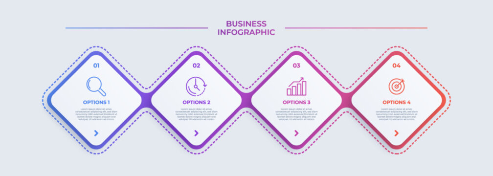 Modern diamond shape business infographic timeline with four step gradient process