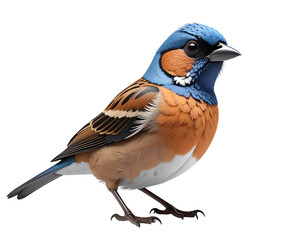 Obraz premium Cartoon style blue-headed bird with orange chest and brown wings perched stance