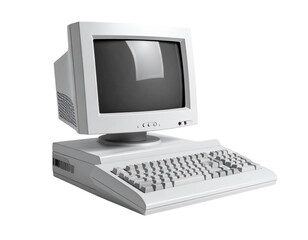 Fototapeta premium Cartoon firefly full shot of a computer monitor and keyboard illustration