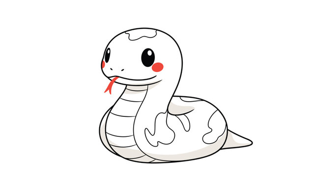 Adorable white snake character with rosy red cheeks and a friendly expression illustrated in a clean and simple vector cartoon style.