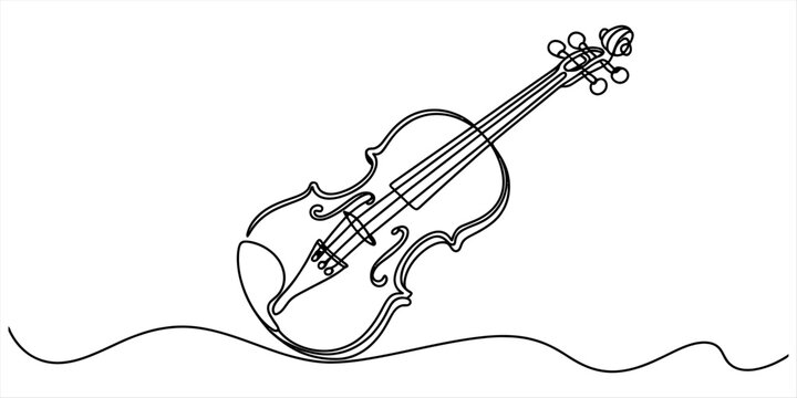 One line art illustration of a classical violin string instrument for music lovers. Vector, illustration