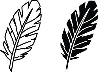 Obraz premium Two feathers one outline one solid black vector