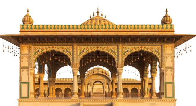 Ornate Indian Pavilion With Golden Domes And Arches
