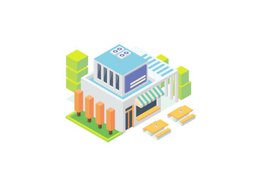 Fototapeta premium Isometric Small Business Shop Building