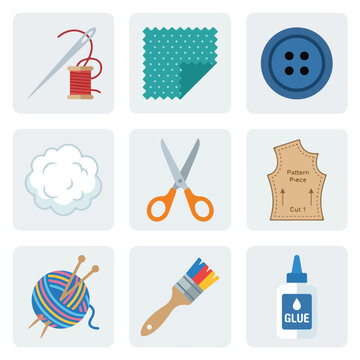 Sewing and craft supplies icons.