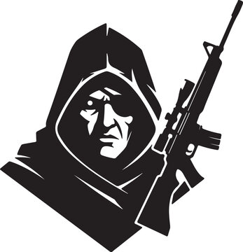 Ana Amari silhouette icon from Overwatch, a hooded sniper rifle user with a distinctive face, in a bold black and white style.