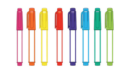 Fototapeta premium Organized row of nine vibrant marker pens in a spectrum of colors including pink, orange, yellow, red, purple, blue, and green.