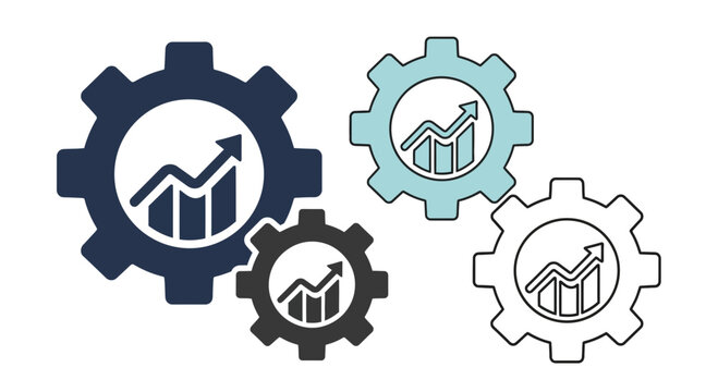 gear icons with growing graph charts