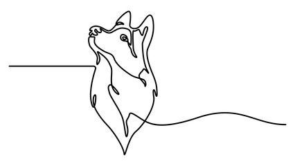 Continuous One Line Drawing of a Wolf Head Profile. Minimalist siberian husky head line art illustration © UzzalChandra