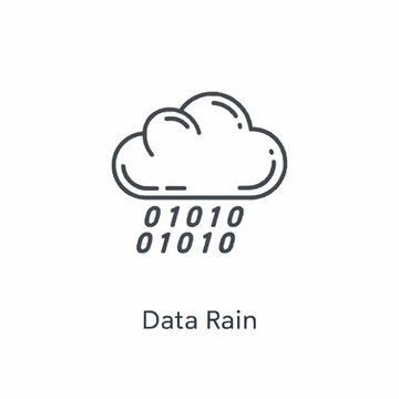 Binary code raining from a stylized cloud icon representing data transmission