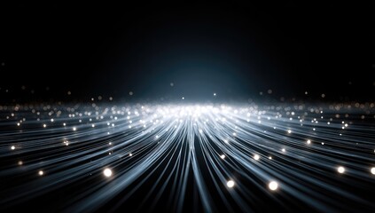 Fototapeta premium Glowing light streaks converge into a bright, ethereal vanishing point