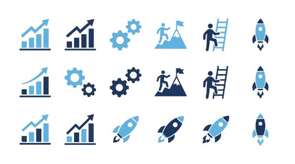 Fototapeta premium Business Growth and Success Icon Set with Rocket and Charts