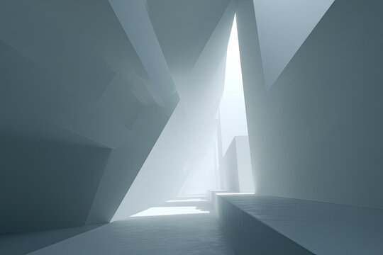 Modern minimalist architecture with geometric shapes and soft light