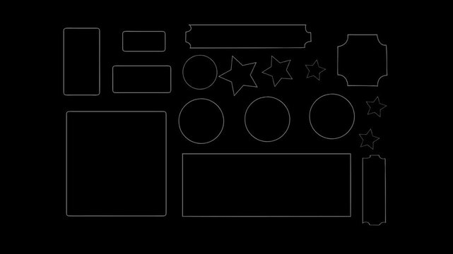 White outline shapes on black background for and editing, including rectangles, stars, and
