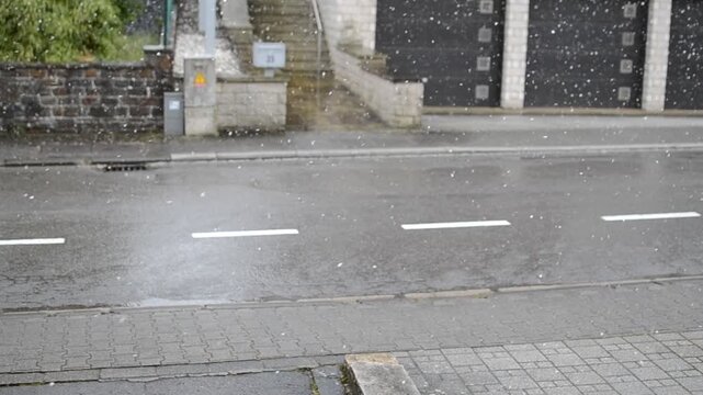 Ettelbruck, Luxembourg, March 26, 2026: Snowing in Luxembourg, winter came back in spring, newsworthy