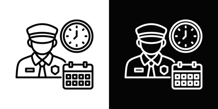 Guard Scheduling Icon In Black And White Filled Style.