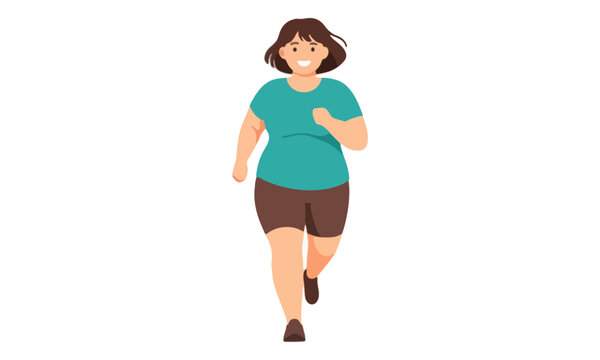 Plus size woman running for fitness isolated vector illustration