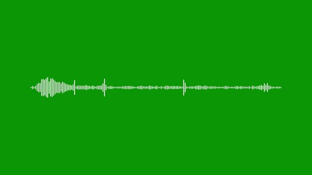 Abstract white signal wave, sound frequency animation, chroma key green screen, 4k music visualizer, electronic audio equalizer, voice record signal, digital beat visualization.