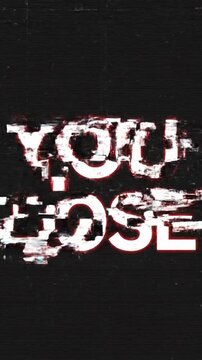 Glitch text animation showing you lose with rendering effects and background in VSRExport setup