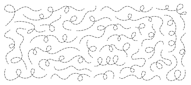 Hand drawn squiggly dashed, dotted lines, curved lines vector collection