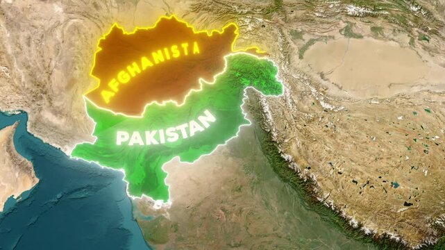 3D Satellite Map Animation between Pakistan and Afghanistan