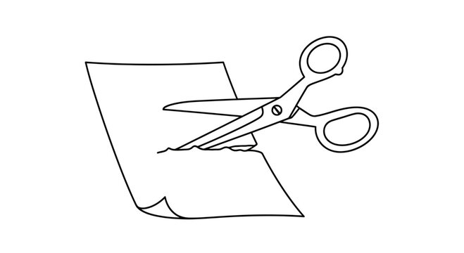 Scissors cutting through a sheet paper.