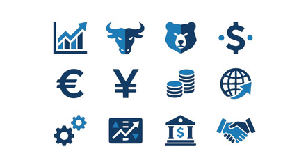 Fototapeta premium Financial and Stock Market Icon Collection with Bull and Bear