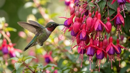 Fototapeta premium Hummingbird Hovering Near Vibrant Flower