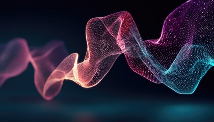 Fototapeta premium Glowing digital ribbon, colorful, wave-like form on dark