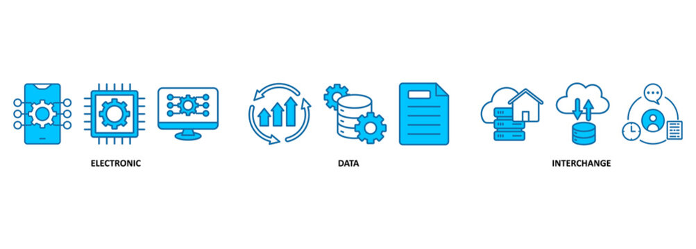 EDI banner web icon vector illustration concept for electronic data interchange of business documents standard format with a cloud server, exchange, database, file, chart, automation, and process icon