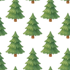Obraz premium Watercolor Christmas pattern, green fir trees, festive texture for fabric and packaging, Vector 