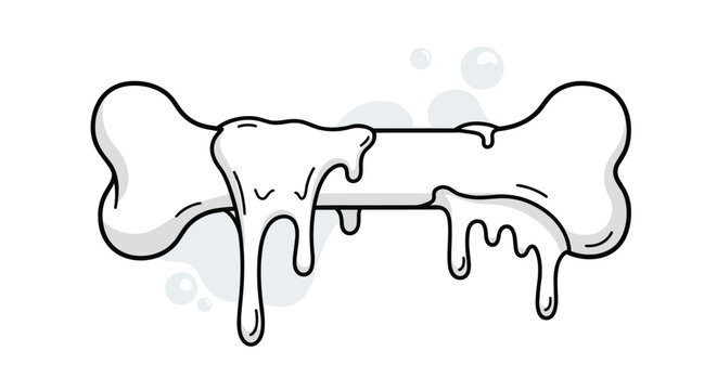 Cartoon illustration of a large white bone covered with a dripping thick white substance against a minimal background.