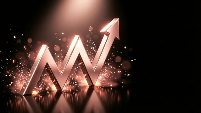 Bold golden W-shaped arrow with dramatic lighting on dark background