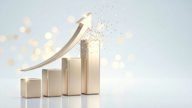 Minimalist silver bar chart with upward trend arrow on light background