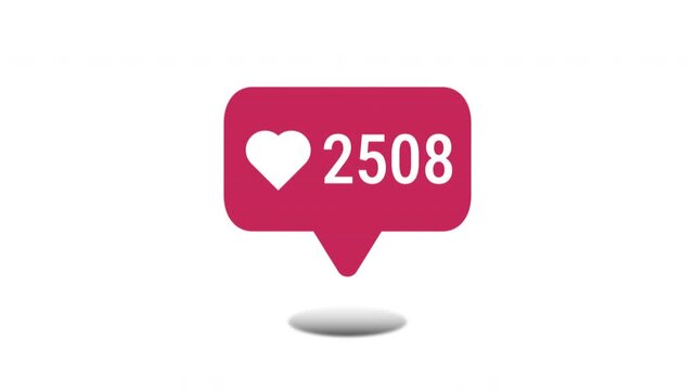 modern like pink icon on white background.  with increasing numbers of loves reaching 5000. 4K video.