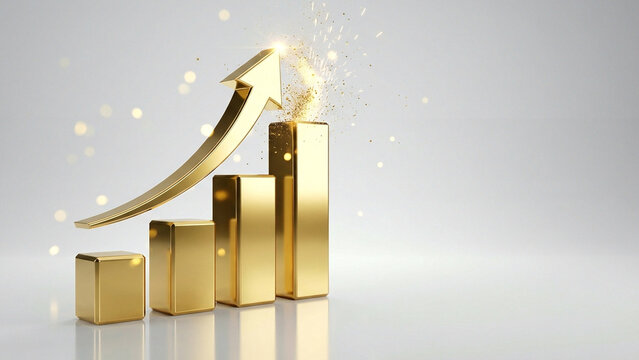 Elegant gold bar chart with upward arrows on gradient background