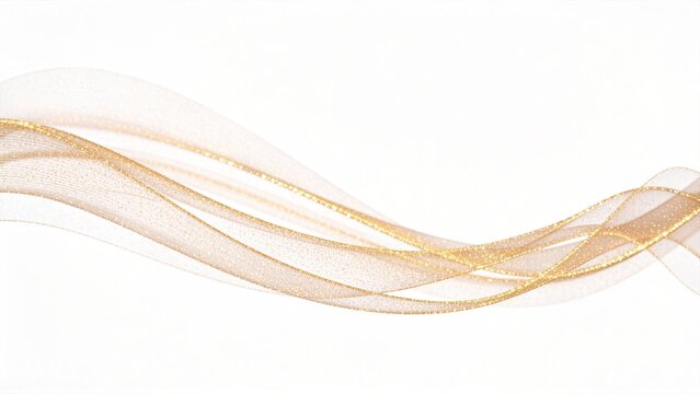 Elegant gold glitter ribbon flowing on white background sheer texture with sparkle luxury fabric for holiday wedding party decoration abstract festive border design element