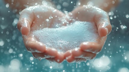 Fototapeta premium Hands Holding Water with Bubbles and Foam