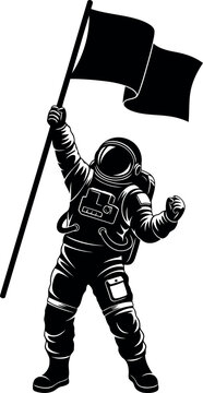 Astronaut holding flag in triumphant space exploration pose isolated image