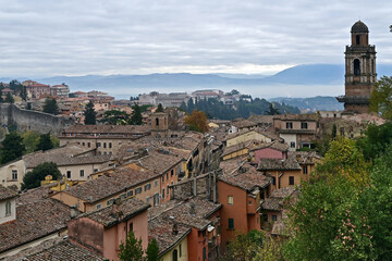 Fototapeta premium Perugia, veduta della città dalla terrazza panoramica, Umbria, Italia