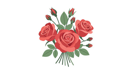 Fototapeta premium A beautiful bouquet of roses with green leaves and buds on a stem