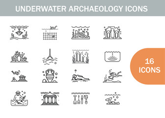 Fototapeta premium Underwater archaeology icons depicting shipwrecks artifacts and diving explorations high quality
