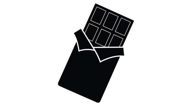 Opened chocolate bar with partially unwrapped wrapper a dark silhouette