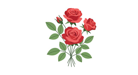 Naklejka premium A beautiful bouquet of roses with green leaves on a white background