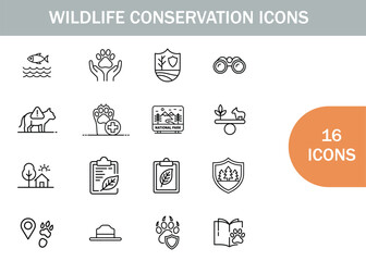 Fototapeta premium Wildlife conservation icons depicting animals nature and protective measures high quality